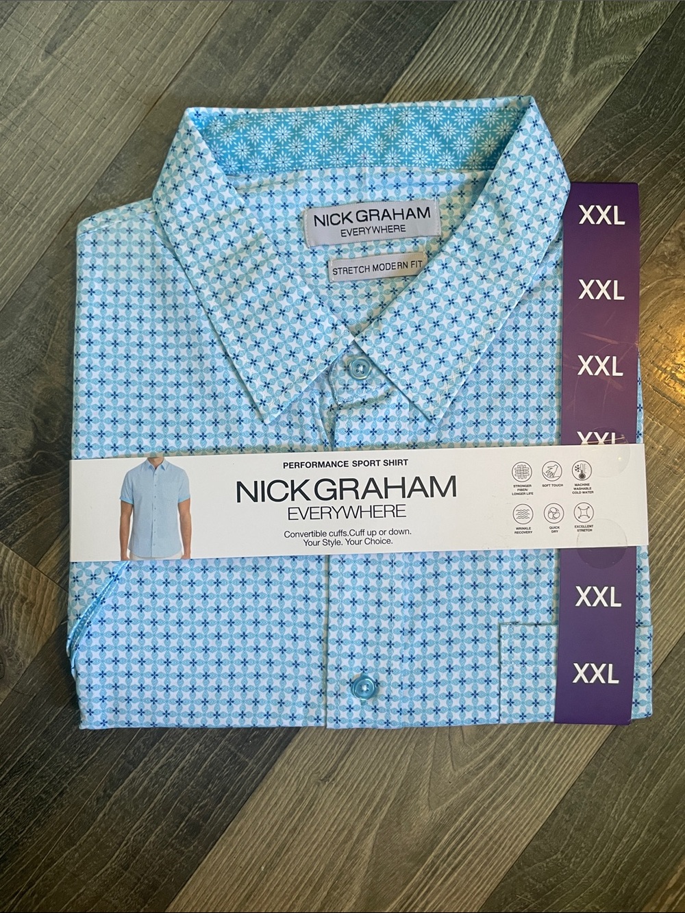 Nick Graham Everywhere Men's Light Blue Geometric Button-Down Shirt - XXL
